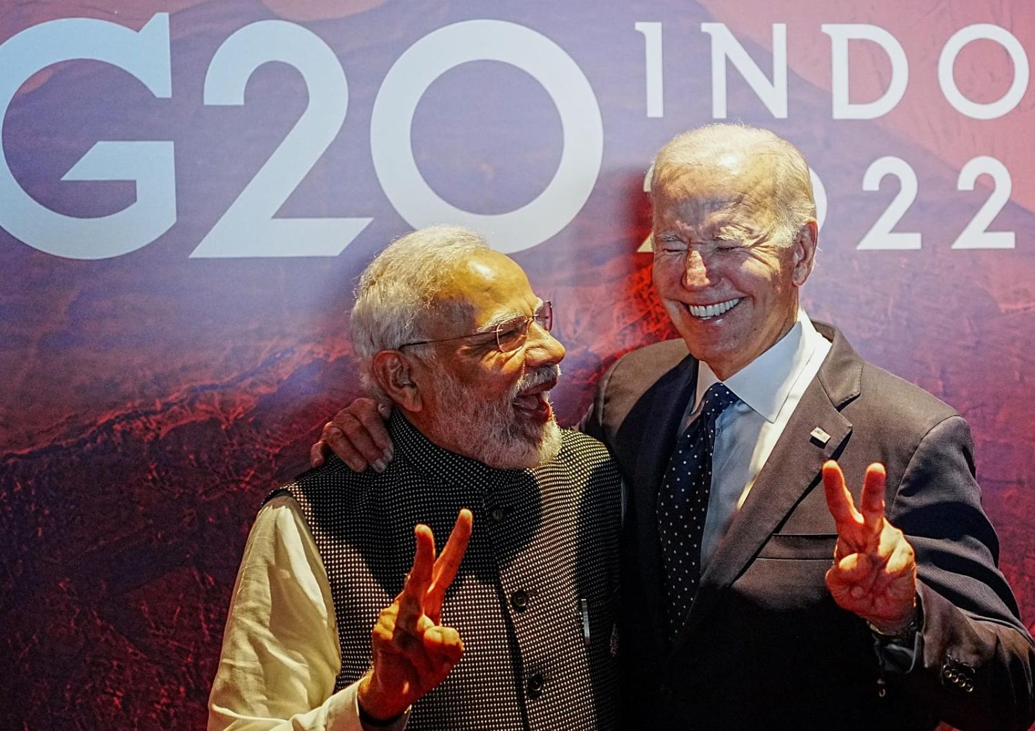 India’s Prime Minister Narendra Modi and US President Joe Biden on the sidelines of the G20 meeting in Bali (Doug Mills/AFP via Getty Images)